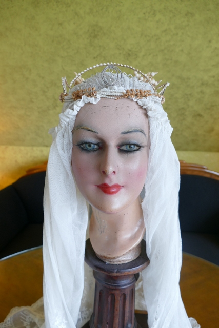 antique wax head piece 1920
