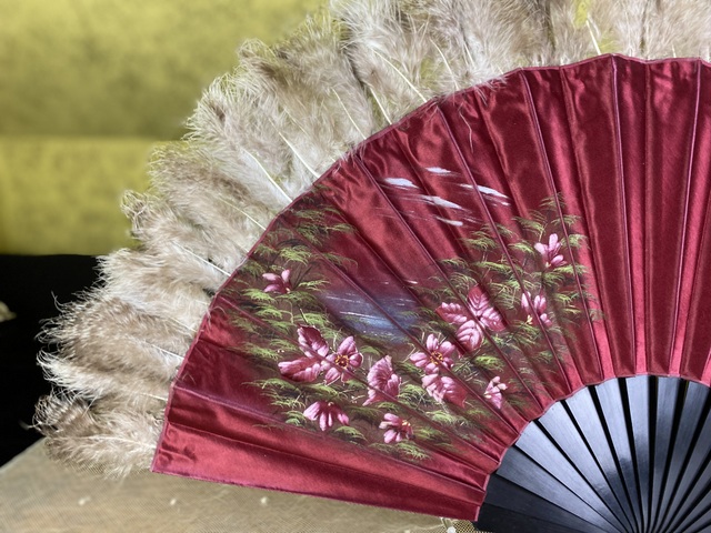 2 antique silk and feather fan 1890