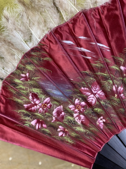 3 antique silk and feather fan 1890