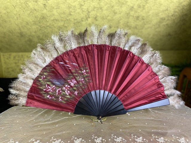 antique silk and feather fan 1890