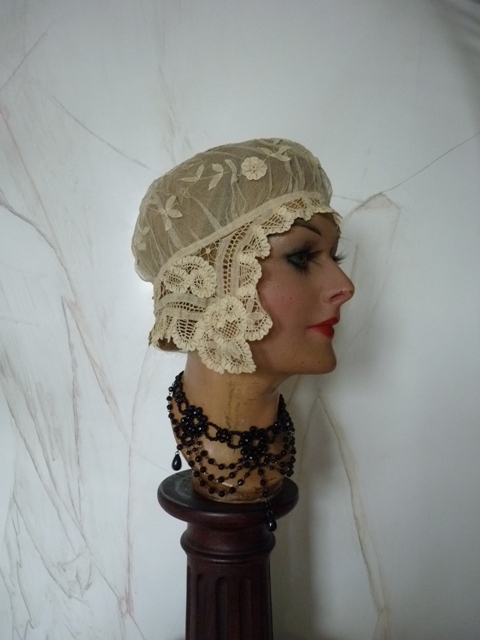 edwardian cap, antique cap, antique boudoir cap, boudoir bonnet, teater cap, cap 1910, boudoir 1910