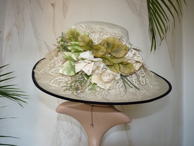 antiker Hut, Sommerhut 1910, edwardianischer Hut, Mode um 1910, antike Kleidung, antikes Kleid, Hut 1910, großer Hut, gigantischer Hut