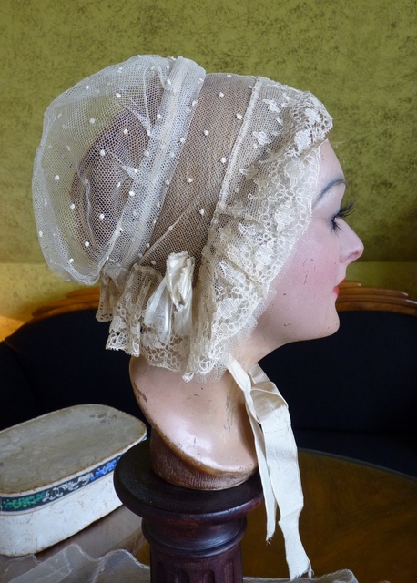 3 antique wedding bonnet 1840