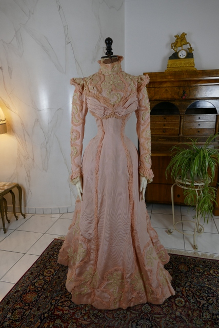 2 antique Rousset Paris society dress 1899