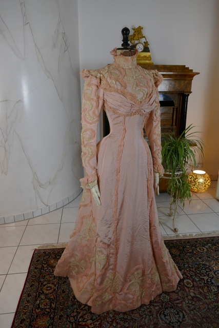 4 antique Rousset Paris society dress 1899