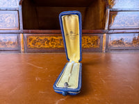 Antique 585 gold tie pin with pearl in original Friedländer Berlin presentation case, collectible linked to Kaiser Wilhelm II