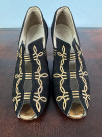 Antique Bally evening shoes, open‑toe design, ca. 1910, Cordonnerie Suisse
