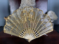 Abendfächer aus Goldspitze und Pailletten, ca. 1880 – Antiker viktorianischer Handfächer