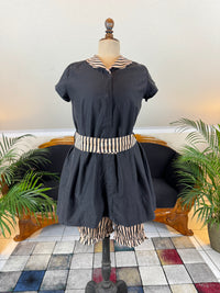 Antique 1910 bathing suit with striped cotton fabric and buttoned shorts