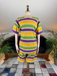 1926 striped cotton knit bathing suit set, top and shorts