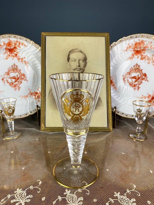 Josephinenhütte glass ca. 1910–1912 with gilded FR monogram and faceted stem made for Kaiser Wilhelm II