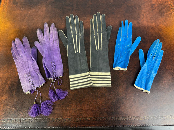 Three pairs of antique gloves from 1860s to early 20th century, goatskin