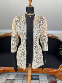 Antique Tenerife lace jacket, ca. 1911, American needle‑lace medallion design in ecru with fine openwork