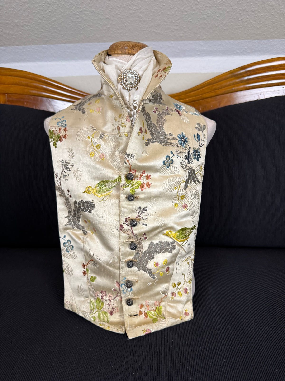 Antique Rococo boy's waistcoat front from France circa 1760 with original silver buttons, linen backing and rare eighteenth-century construction
