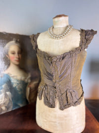 Rare Rococo bodice, 18th‑century bodice in French Rococo clothing, hand‑sewn bodice of brown silk, antique silk bodice