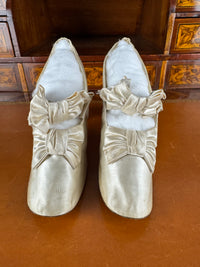 Antique 1882 silk wedding shoes with double bows by Julien Mayer Paris and Kate Rimer provenance