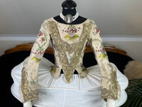 1765 French Rococo bodice, hand‑stitched silk with decorative seams, rare 18th‑century garment