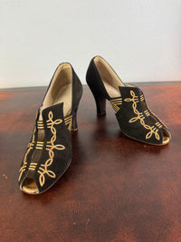 Antique Bally evening shoes, open‑toe design, ca. 1910, Cordonnerie Suisse