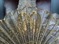 Abendfächer aus Goldspitze und Pailletten, ca. 1880 – Antiker viktorianischer Handfächer