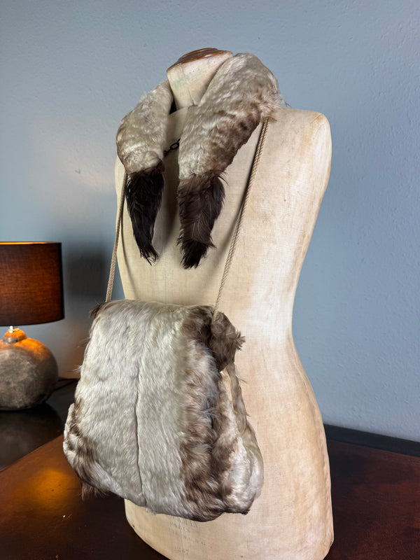 Antique goose feather collar and muff, ca. 1890, rare Victorian child accessory