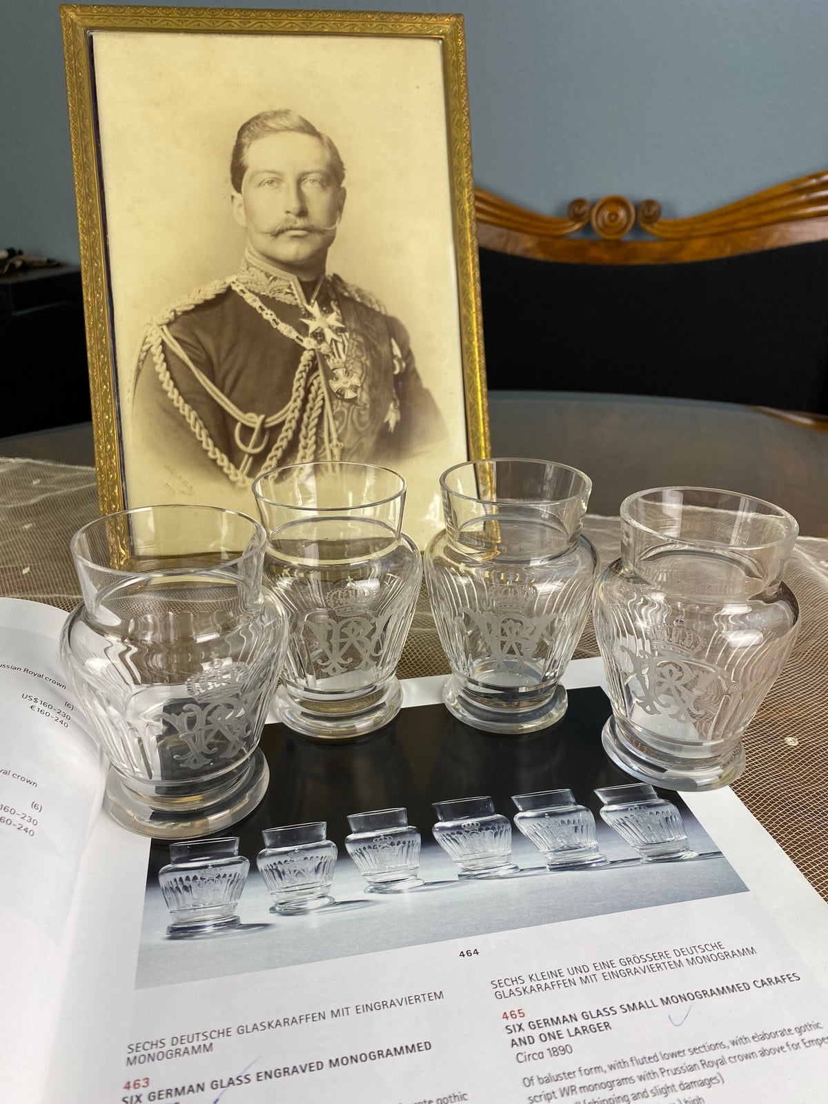 Vier kleine Wassergläser, Kaiser Wilhelm II., um 1900