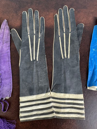 Victorian purple lace‑up gloves with pompoms, 1860s