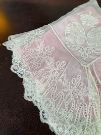 Royal antique lace handkerchief ca.1861 – Austria‑Tuscany and Bourbon‑Sicily coats of arms in fine lace