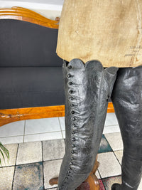 Rare antique fetish button boots circa 1900 with high heels, silk lining, and exceptionally tall shaft from Germany or Austria