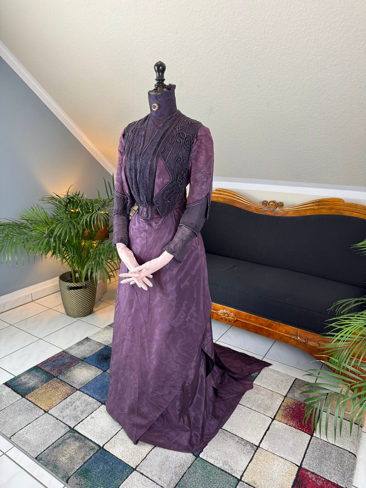 Rare 1911 Edwardian Half‑Mourning Dress by Kate Riley