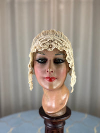 Antike Hochzeitshaube aus Spitze, 1920er