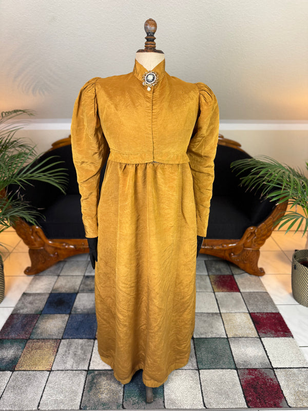 Antique Regency Gown or Dress in Gold Moiré Silk, ca. 1815-1820