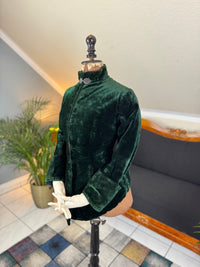 Seltene viktorianische Reitjacke, ca. 1878 – Grüner Samt, gestepptes Seidenfutter, historische Reitsportmode