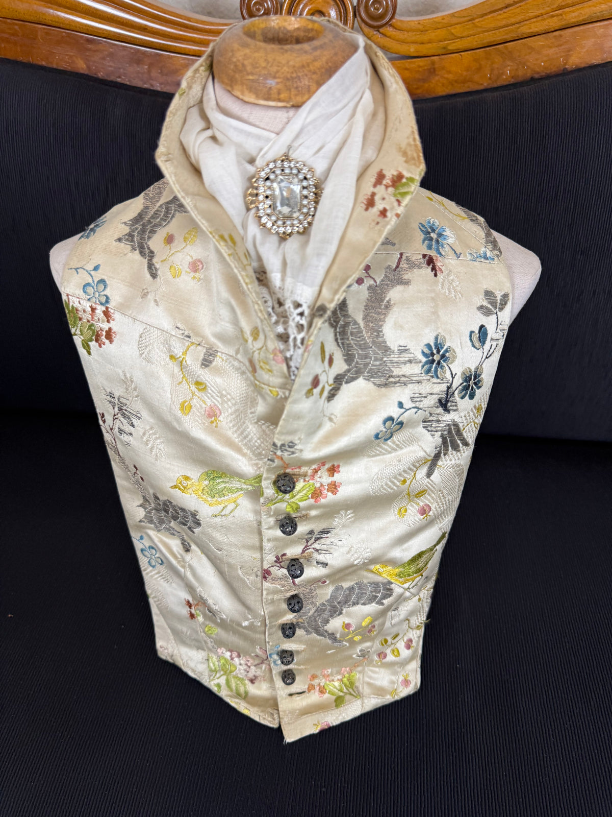 Antique Rococo boy's waistcoat front from France circa 1760 with original silver buttons, linen backing and rare eighteenth-century construction