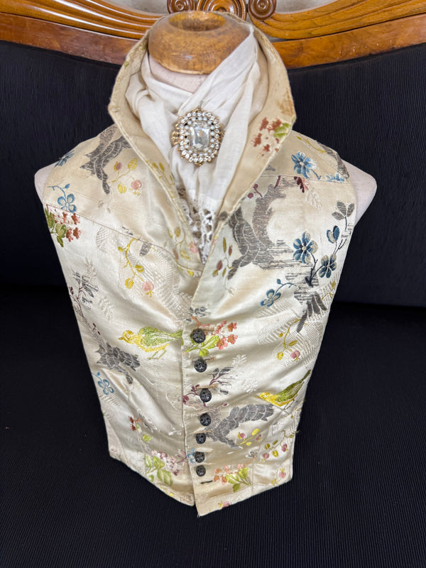 Antique Rococo boy's waistcoat front from France circa 1760 with original silver buttons, linen backing and rare eighteenth-century construction