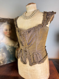 Rare Rococo bodice, 18th‑century bodice in French Rococo clothing, hand‑sewn bodice of brown silk, antique silk bodice