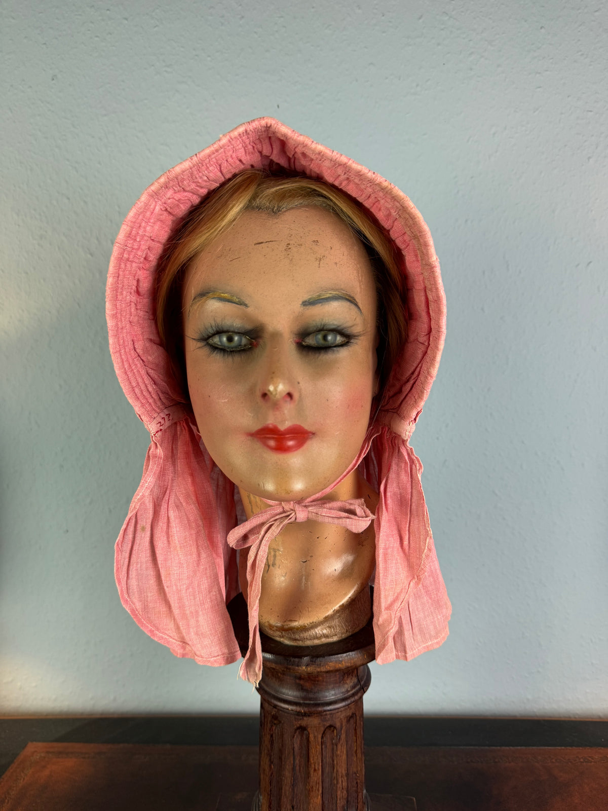Antique Victorian pink quilted sunbonnet with small shield brim, ca. 1900