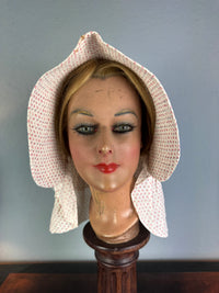 Victorian printed sunbonnet, rural workwear, wide quilted brim