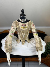 1765 French Rococo bodice, hand‑stitched silk with decorative seams, rare 18th‑century garment