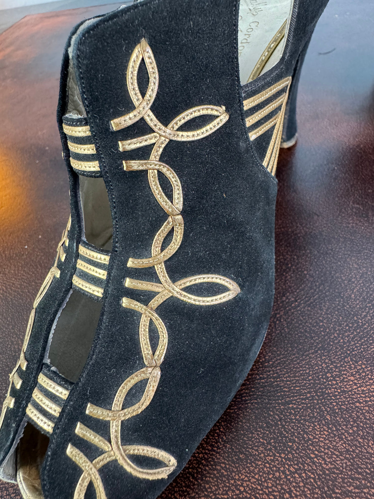 Antique Bally evening shoes, open‑toe design, ca. 1910, Cordonnerie Suisse