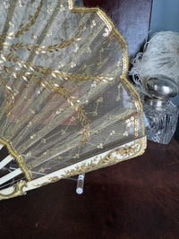 Abendfächer aus Goldspitze und Pailletten, ca. 1880 – Antiker viktorianischer Handfächer