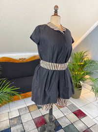 Antique 1910 bathing suit with striped cotton fabric and buttoned shorts
