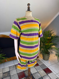 1926 striped cotton knit bathing suit set, top and shorts