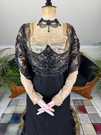 Antikes edwardianisches Abendkleid ca. 1906 – Seide, Spitze, Tüll & Brokat aus England
