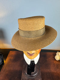 Antique 1905 French men’s straw hat with Rousseu & ses Fils label, velvet band, lined interior, handwritten owner’s tag, well preserved.”