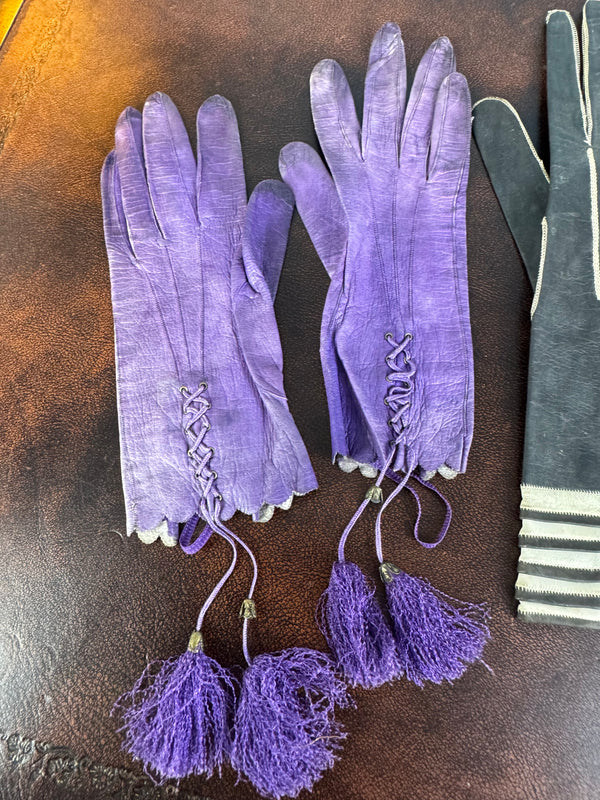 Three pairs of antique gloves from 1860s to early 20th century, goatskin