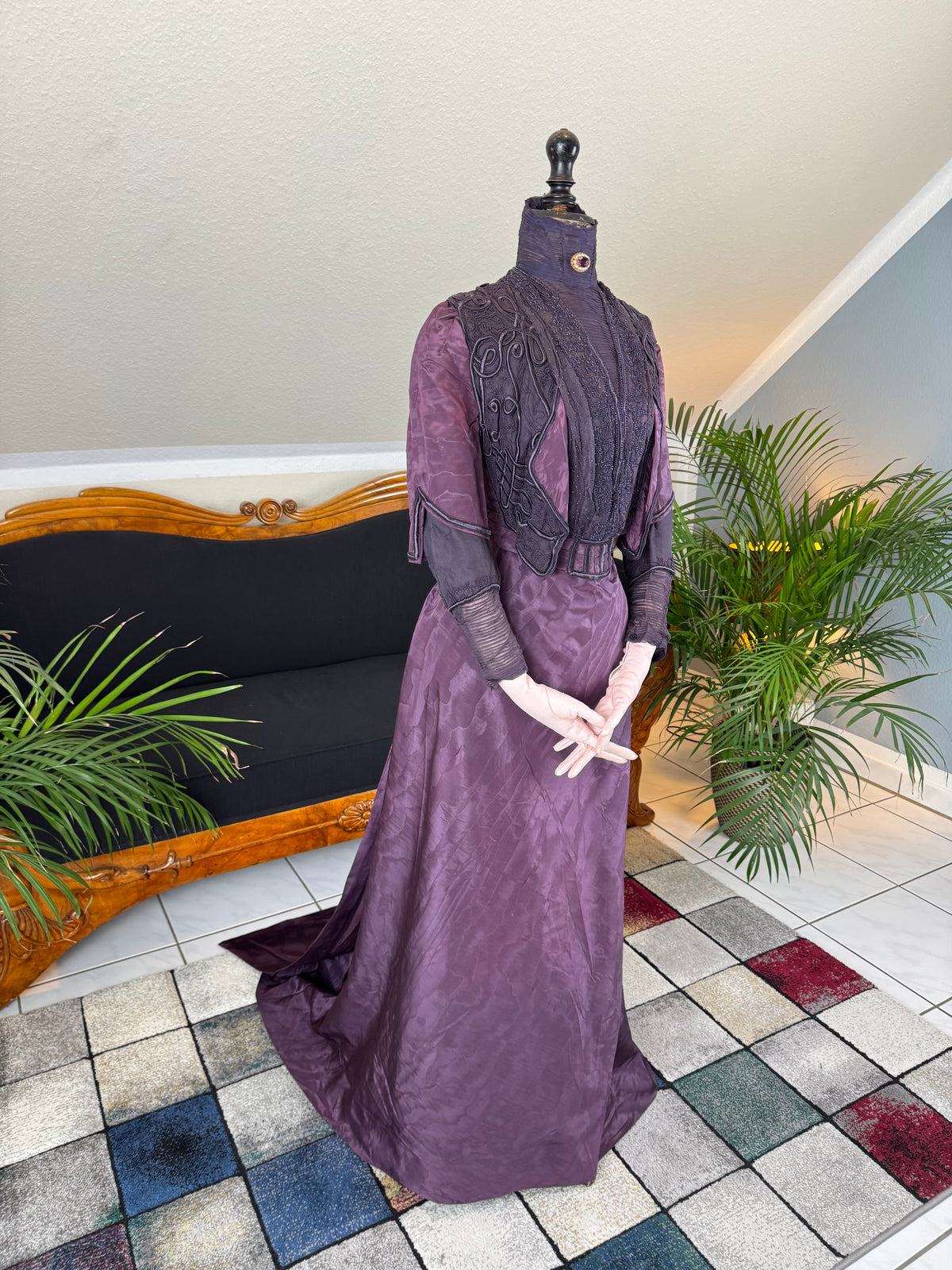 Rare 1911 Edwardian Half‑Mourning Dress by Kate Riley