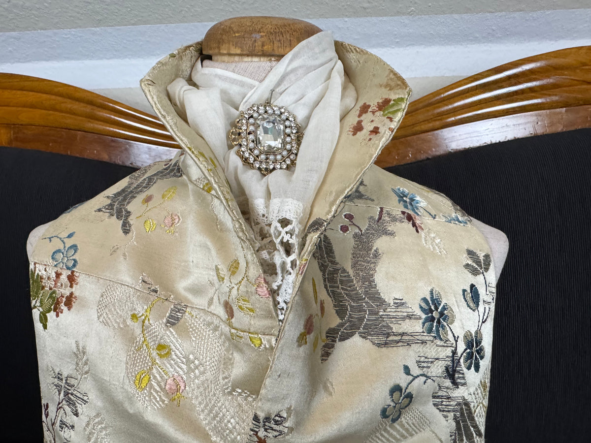 Antique Rococo boy's waistcoat front from France circa 1760 with original silver buttons, linen backing and rare eighteenth-century construction