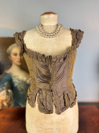 Rare Rococo bodice, 18th‑century bodice in French Rococo clothing, hand‑sewn bodice of brown silk, antique silk bodice