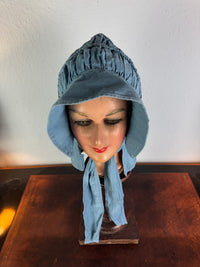 Antique Victorian blue cotton sunbonnet, ca. 1900, ruched brim.