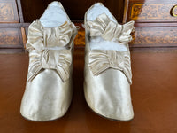 Antique 1882 silk wedding shoes with double bows by Julien Mayer Paris and Kate Rimer provenance